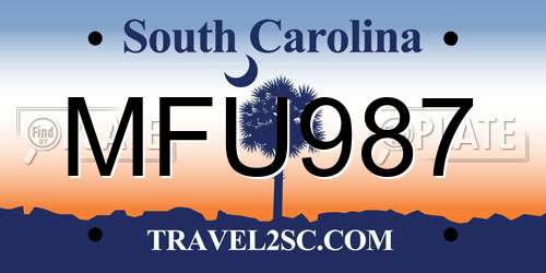 MFU987 South Carolina License Plate
