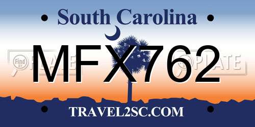 MFX762 South Carolina License Plate