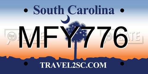 MFY776 South Carolina License Plate