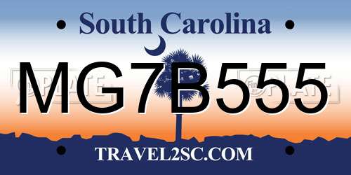 MG7B555 South Carolina License Plate