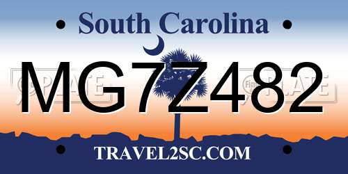 MG7Z482 South Carolina License Plate
