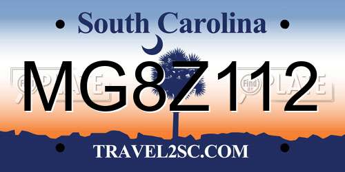 MG8Z112 South Carolina License Plate