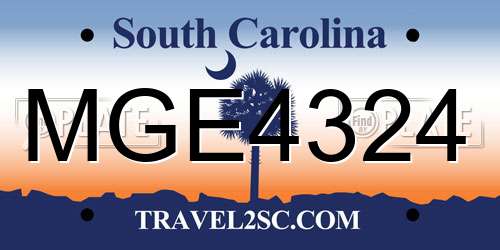 MGE4324 South Carolina License Plate