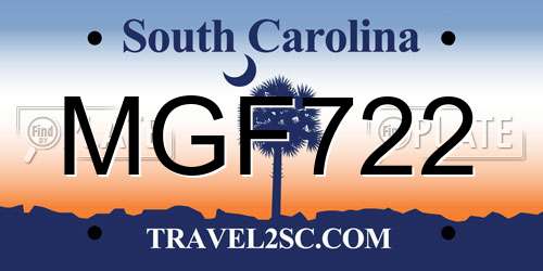 MGF722 South Carolina License Plate