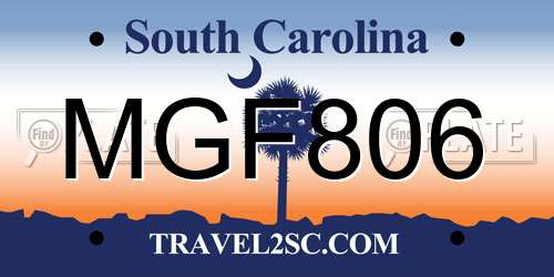 MGF806 South Carolina License Plate