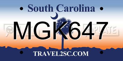 MGK647 South Carolina License Plate