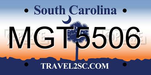 MGT5506 South Carolina License Plate
