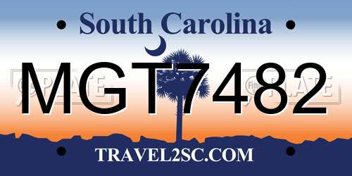 MGT7482 South Carolina License Plate