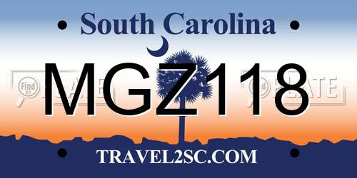 MGZ118 South Carolina License Plate