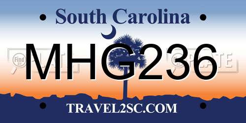 MHG236 South Carolina License Plate