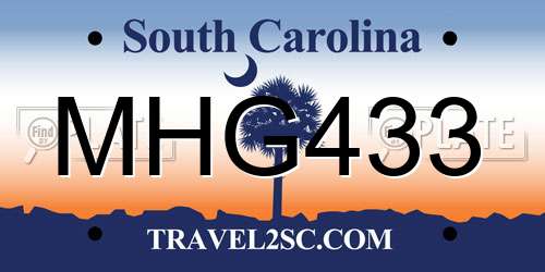 MHG433 South Carolina License Plate