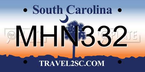MHN332 South Carolina License Plate