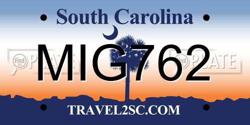 MIG762 South Carolina License Plate