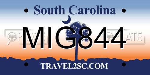 MIG844 South Carolina License Plate
