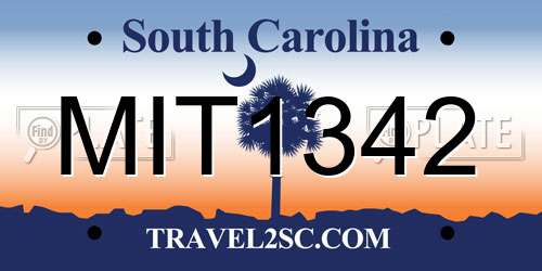 MIT1342 South Carolina License Plate