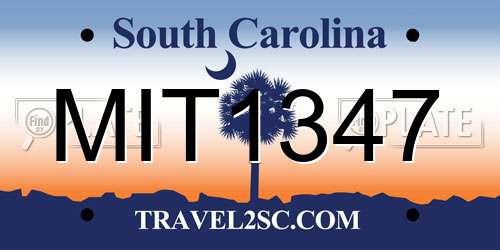 MIT1347 South Carolina License Plate