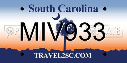 MIV933 South Carolina License Plate