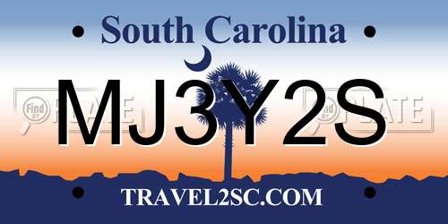 MJ3Y2S South Carolina License Plate