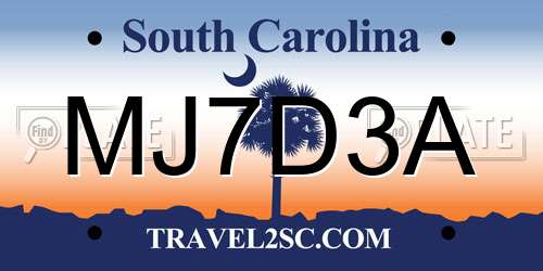 MJ7D3A South Carolina License Plate