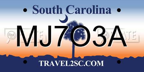 MJ7O3A South Carolina License Plate