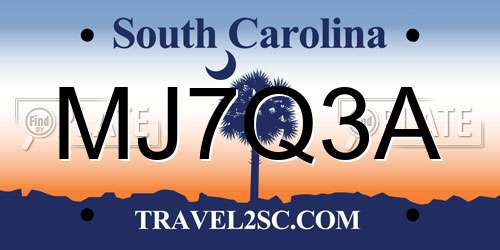 MJ7Q3A South Carolina License Plate
