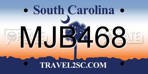 MJB468 South Carolina License Plate