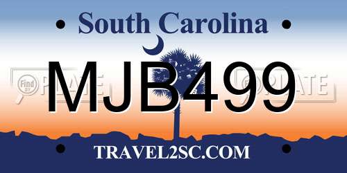 MJB499 South Carolina License Plate
