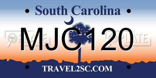MJC120 South Carolina License Plate