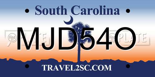 MJD54O South Carolina License Plate