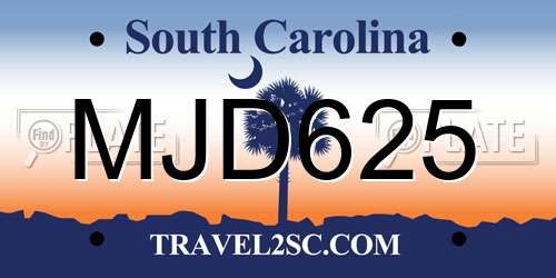 MJD625 South Carolina License Plate