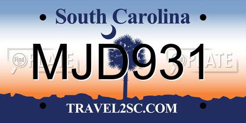 MJD931 South Carolina License Plate