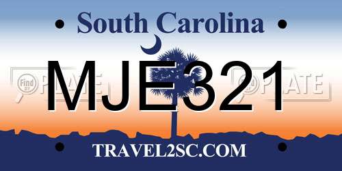 MJE321 South Carolina License Plate