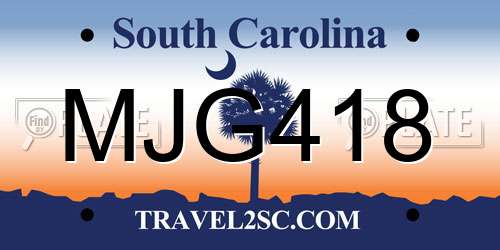 MJG418 South Carolina License Plate