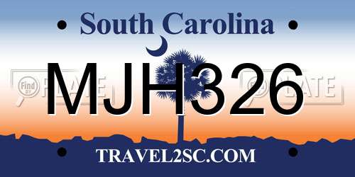 MJH326 South Carolina License Plate