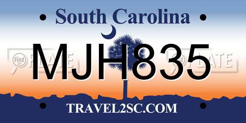 MJH835 South Carolina License Plate