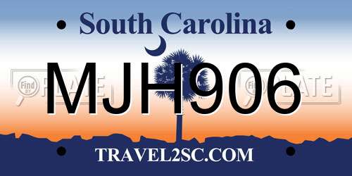 MJH906 South Carolina License Plate