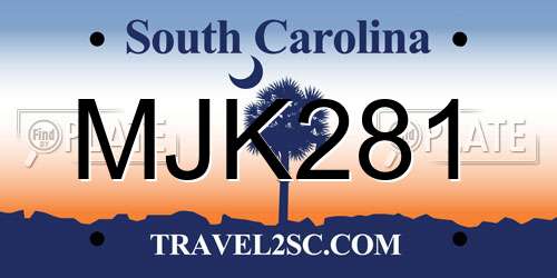 MJK281 South Carolina License Plate