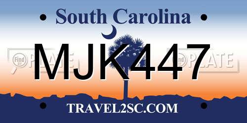 MJK447 South Carolina License Plate