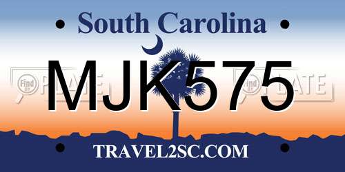 MJK575 South Carolina License Plate