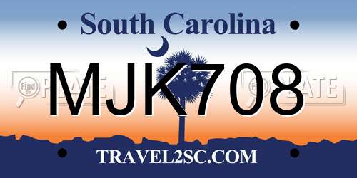 MJK708 South Carolina License Plate