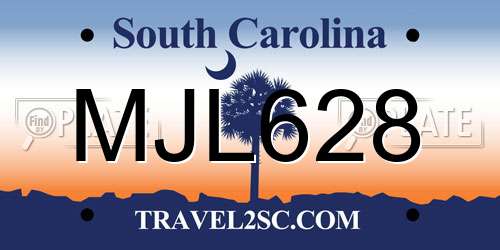 MJL628 South Carolina License Plate