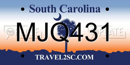 MJQ431 South Carolina License Plate