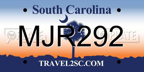 MJR292 South Carolina License Plate