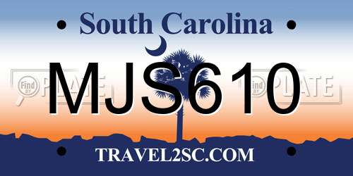 MJS610 South Carolina License Plate