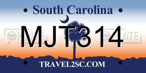 MJT314 South Carolina License Plate