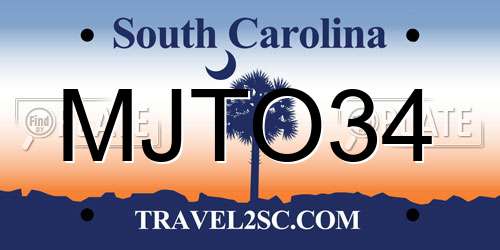 MJTO34 South Carolina License Plate