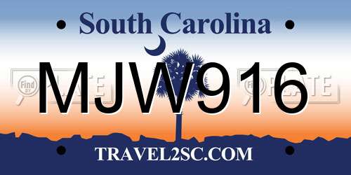 MJW916 South Carolina License Plate