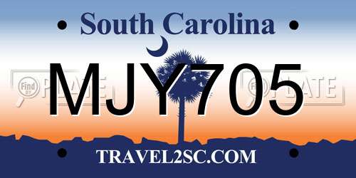 MJY705 South Carolina License Plate