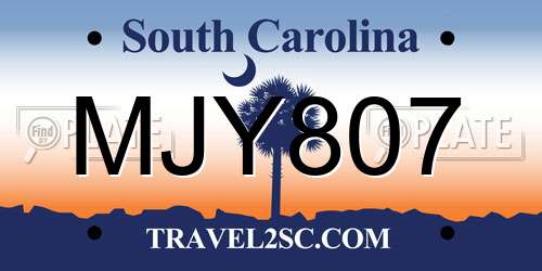 MJY807 South Carolina License Plate