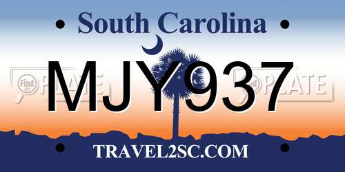 MJY937 South Carolina License Plate